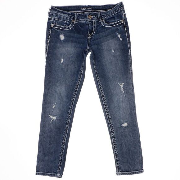 Maurices Skinny Ankle Jeans 1/2 Junior Womens Distressed Blue Stretch 29x25.5 - Picture 1 of 9